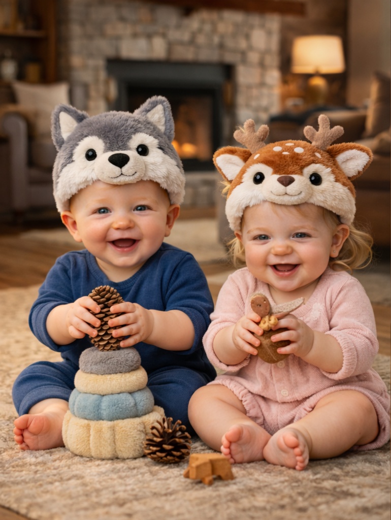Winter Collection OEM Removable Wolf & Deer Plush Baby Headband Set Soft Infant Hair Accessories for Premium Buyers