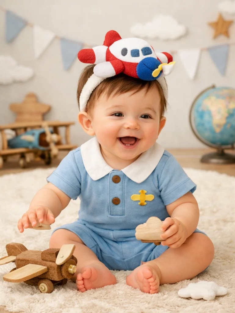 👨‍✈️ Premium Baby-Geschenkbox im Fliegerstil mit abnehmbarem Plüsch-Flugzeug-Stirnband und Pilotenset