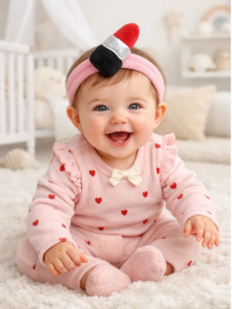 Retail Display Newborn Heart Knit Gift Set with Blanket & Plush Lipstick Toy Headband