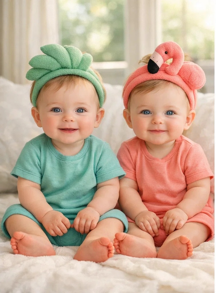 Boutique Rainbow Flamingo & Palm Plush Baby Headband Gift Set for Seasonal Displays