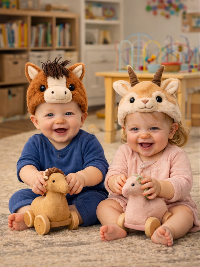 Wholesale Removable Horse & Goat Plush Baby Headband Set Soft Cotton Infant Animal Hair Accessories OEM Custom