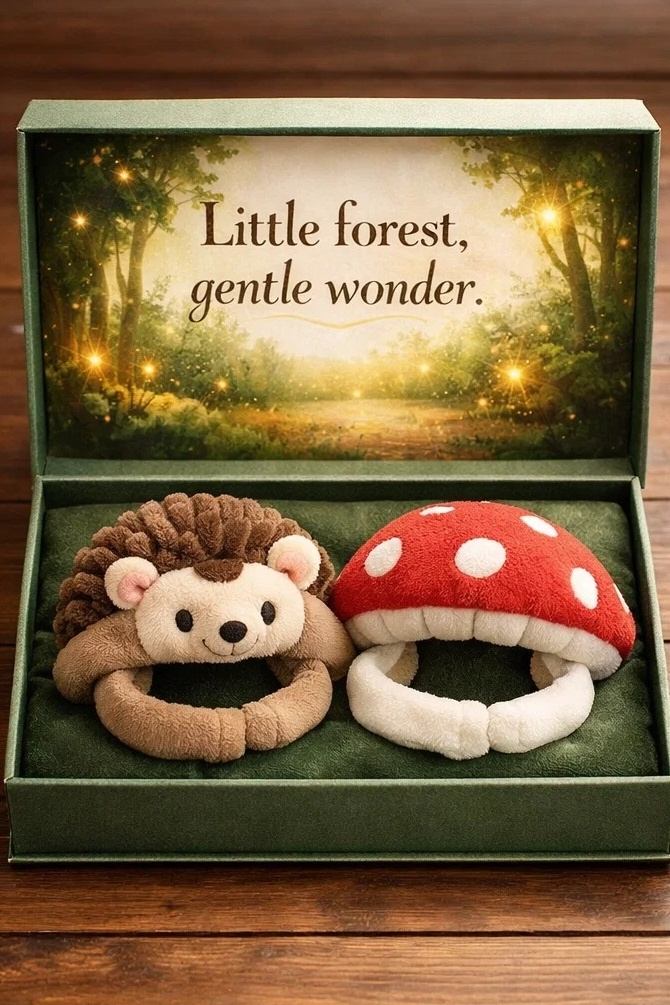 Hedgehog & Mushroom Detachable Plush Doll Baby Headband Gift Box Set