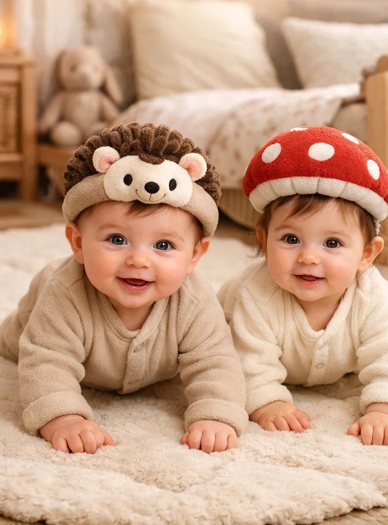 Hedgehog & Mushroom Detachable Plush Doll Baby Headband Gift Box Set