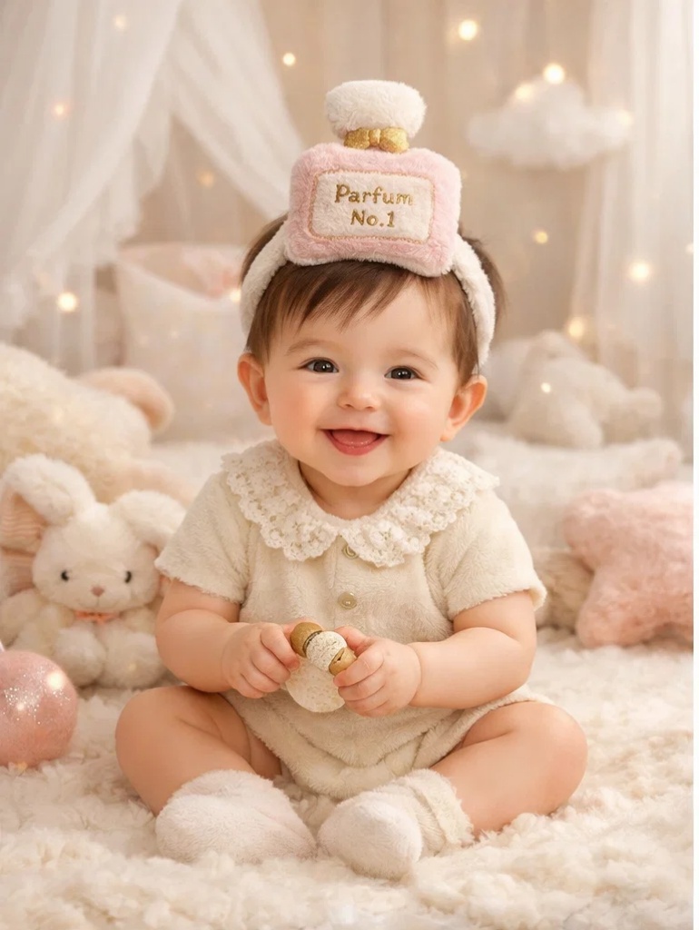 Elegant Lace Baby Gift Box with Plush Perfume Bottle Headband & Cream Knit Outfit