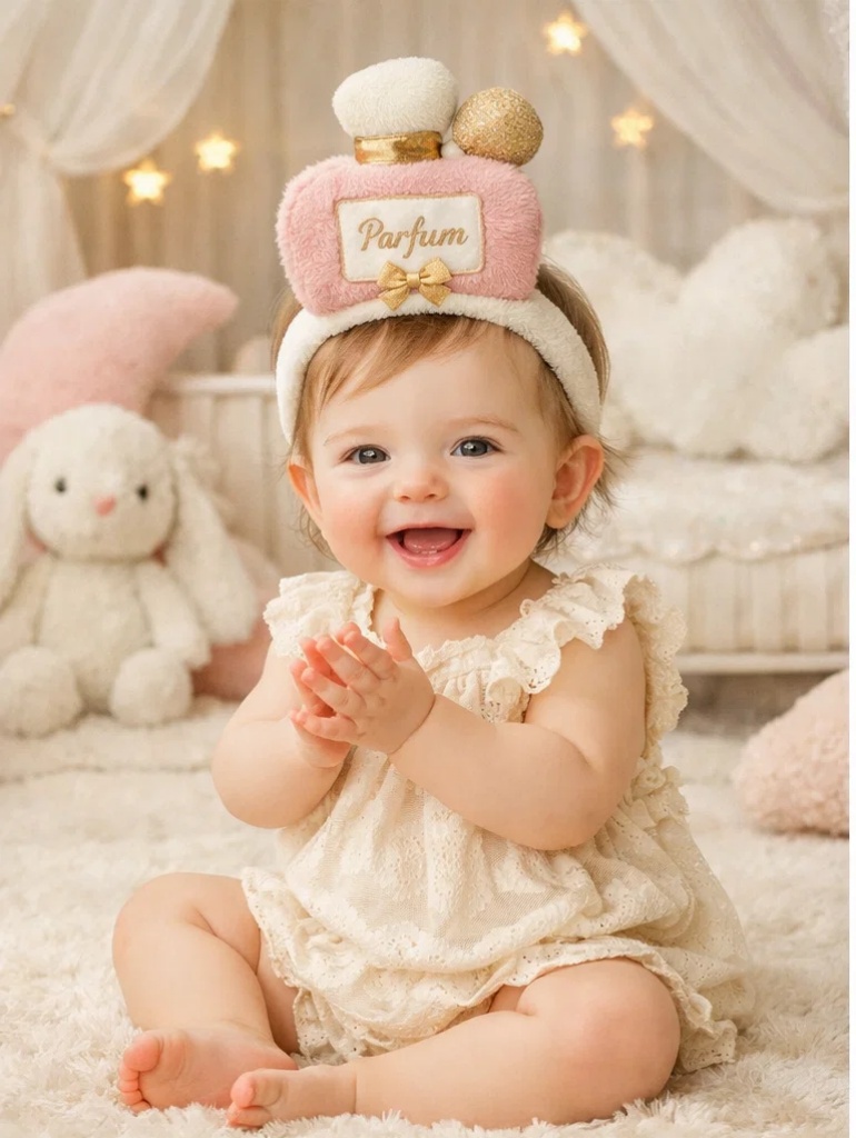 🌷 Caja regalo premium para bebé niña con diadema desmontable de perfume de peluche y conjunto delicado de encaje