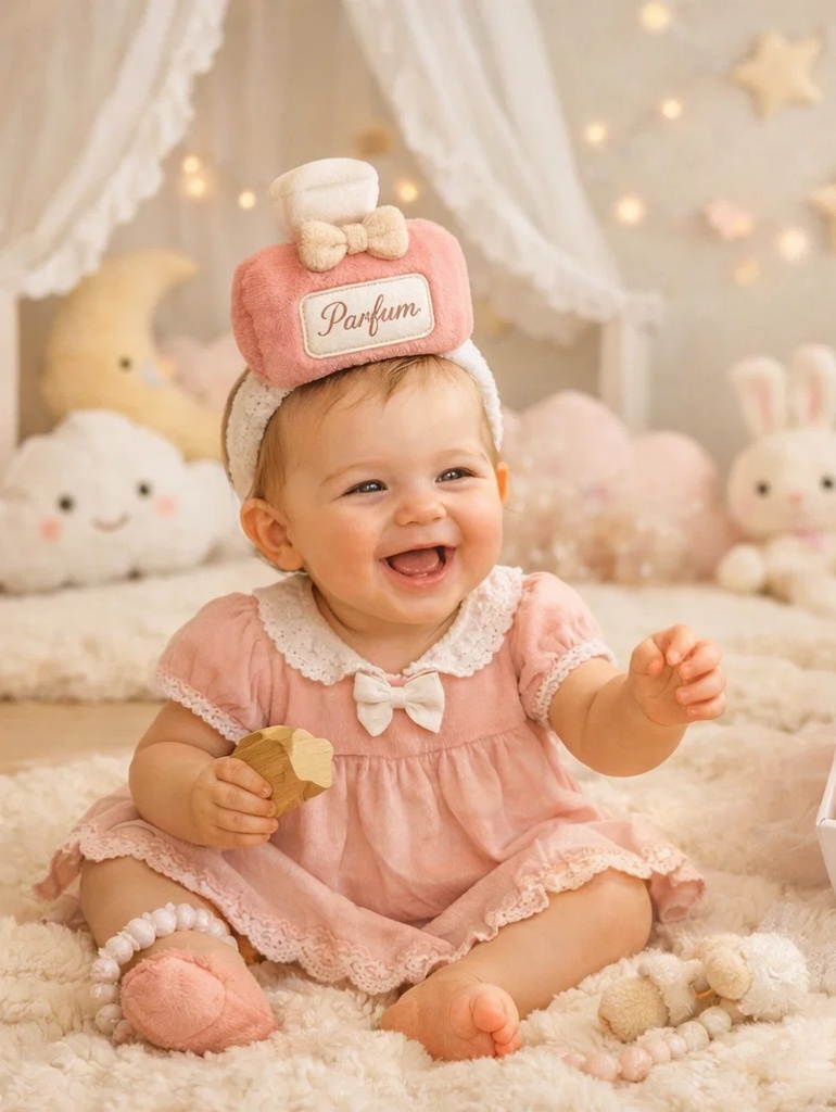 🧸 OEM Pink Bow Romper with Cartoon Plush Headband Baby Gift Box Set