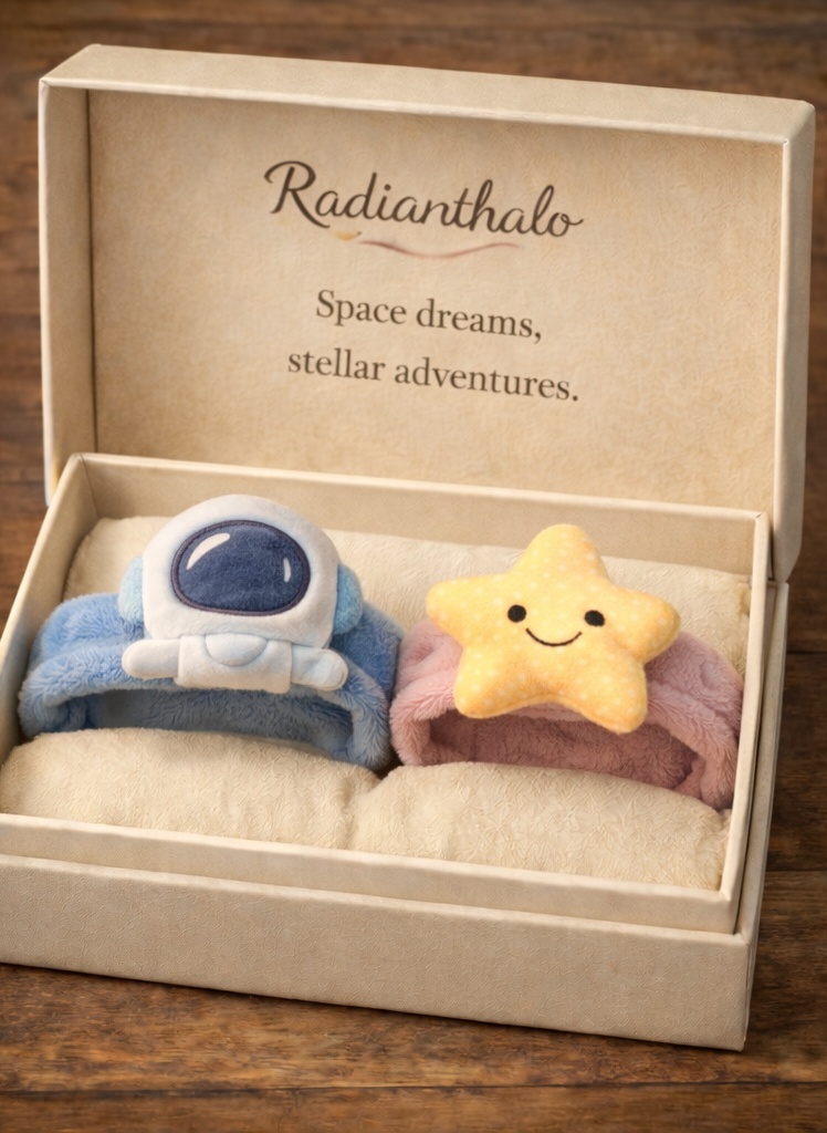 RadiantHalo Space Dreams Baby Headband Set – Astronaut & Star Plush Toppers, Soft Stretch Newborn Photo Props
