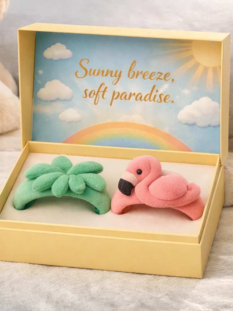 Boutique Rainbow Flamingo & Palm Plush Baby Headband Gift Set for Seasonal Displays