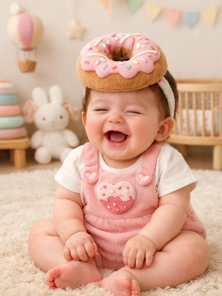 🍩 OEM Pink Suspender Romper Gift Box with Donut Plush Headband