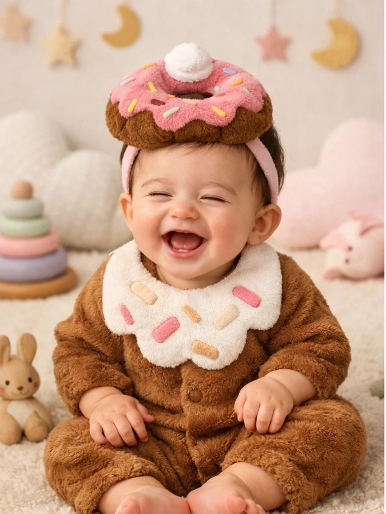 🍩 Wholesale Brown Plush Romper Gift Box with Donut Headband and Booties