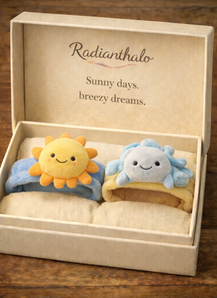 RadiantHalo Sunny Days Baby Headband Set – Sun & Cloud Plush Toppers, Soft Stretch Newborn Photo Headwraps