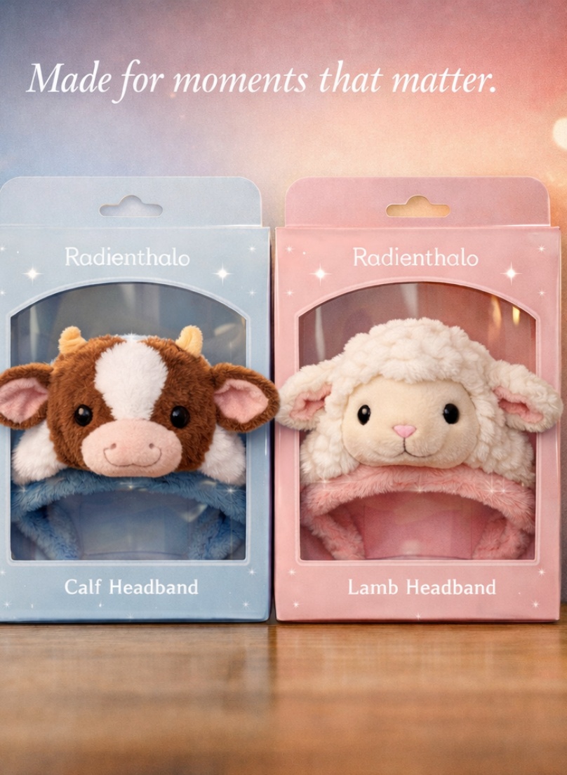 OEM Farm Animal Calf & Lamb Detachable Plush Baby Headband Set Soft Cotton Infant Hair Accessories Wholesale