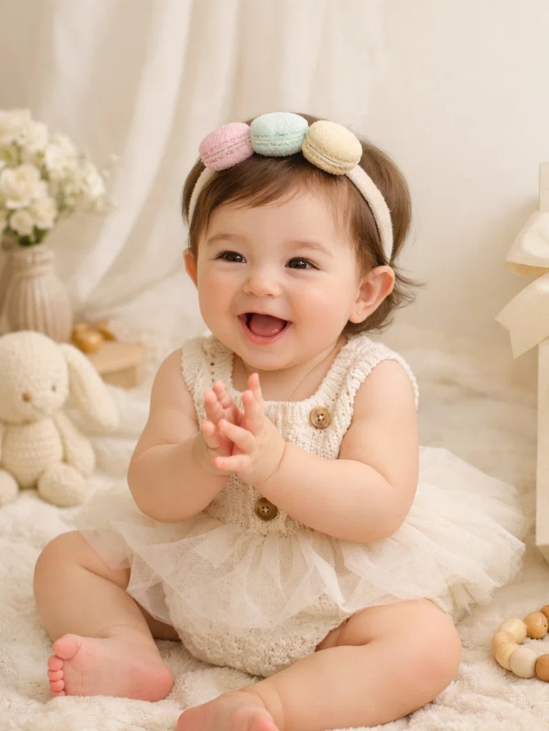 🎀 Boutique Cream Knit Baby Gift Box with Macaron Plush Headband and Booties