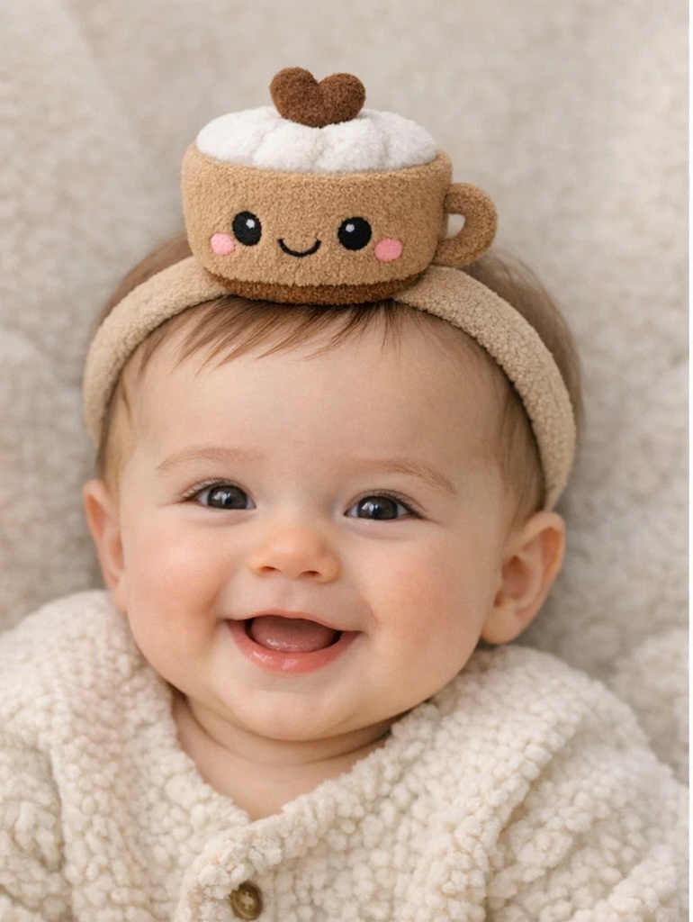 Wholesale Coffee Cup Baby Gift Box with Ribbed Romper, Socks & Plush Latte Headband