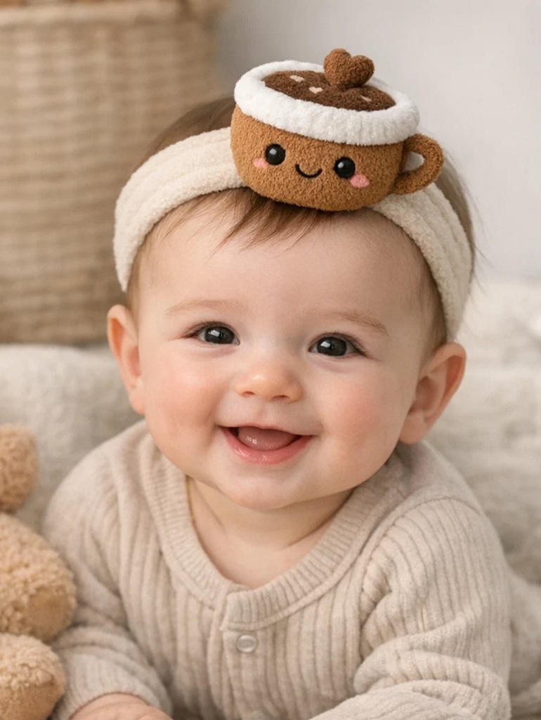 Boutique Neutral Newborn Knit Gift Set with Coffee Mug Toy Headband & Socks