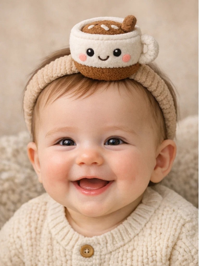 Premium Cream Cardigan Baby Gift Box with Plush Cappuccino Headband and Booties