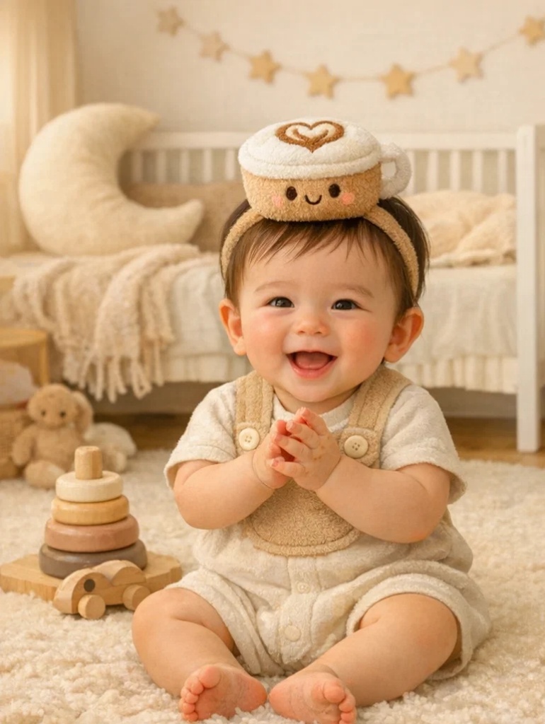 Boutique Brown Pinafore Baby Gift Box with Plush Latte Headband for Newborns