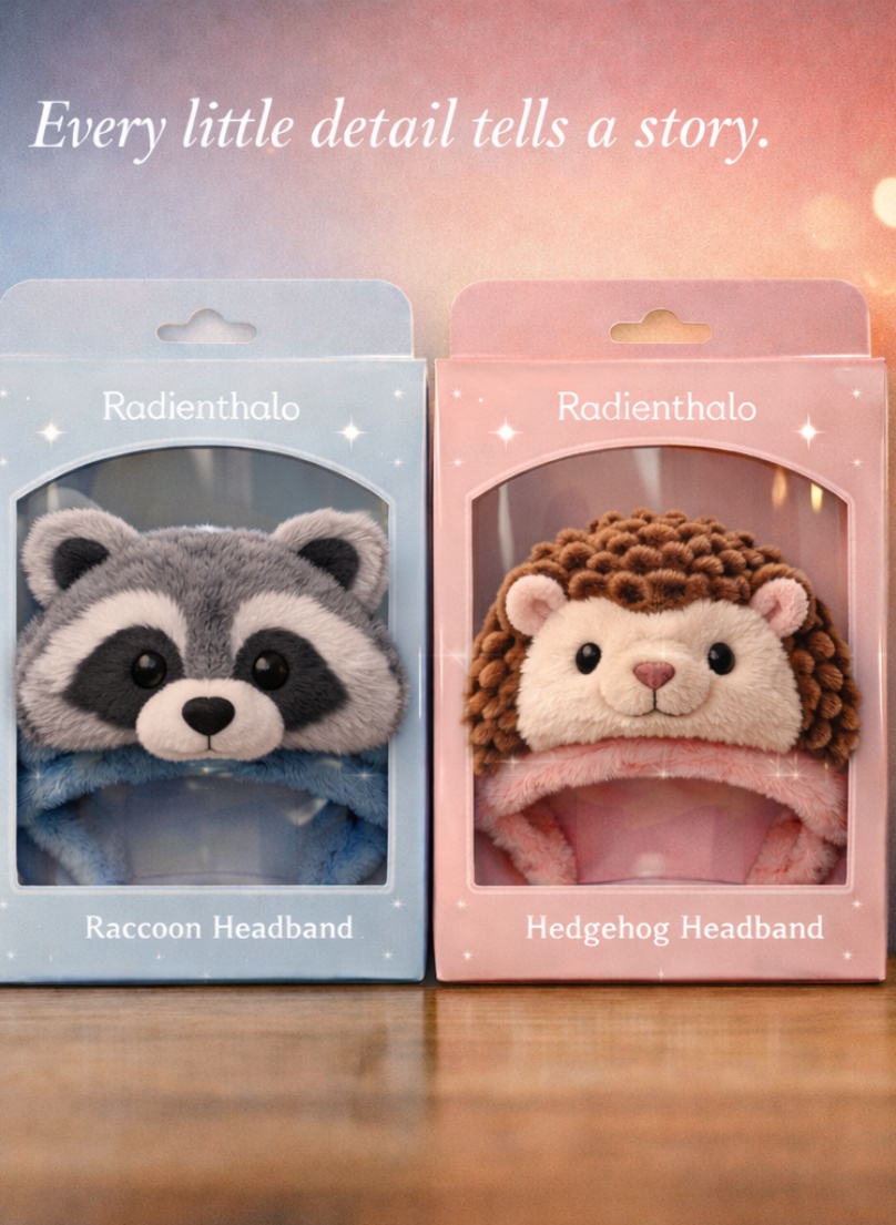 Custom Woodland Raccoon & Hedgehog Plush Baby Headband Set Removable Soft Infant Hair Accessories for Boutique Wholesale