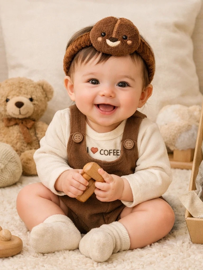 🐶 Wholesale Coffee Theme Baby Gift Box with Puppy Plush Headband and Suspender Romper