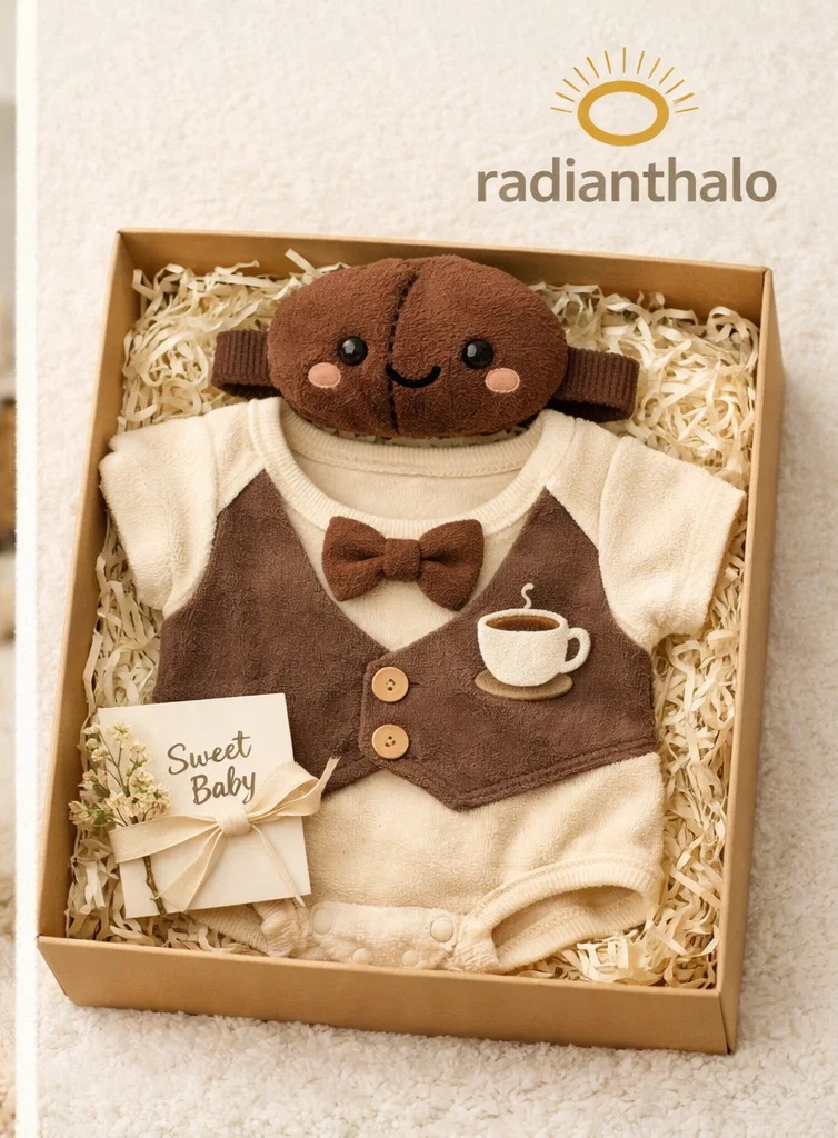 ☕ OEM Coffee Bean Plush Headband Baby Gentleman Gift Box Set