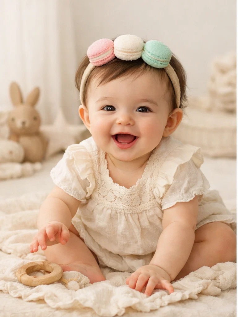 🎀 OEM Cream Lace Romper Baby Gift Box with Macaron Plush Headband