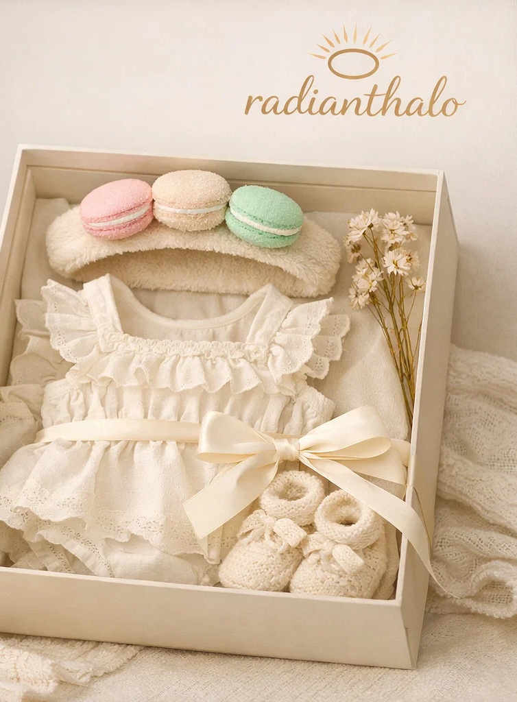 🍬 Wholesale Cream Princess Baby Gift Box with Macaron Plush Headband and Booties