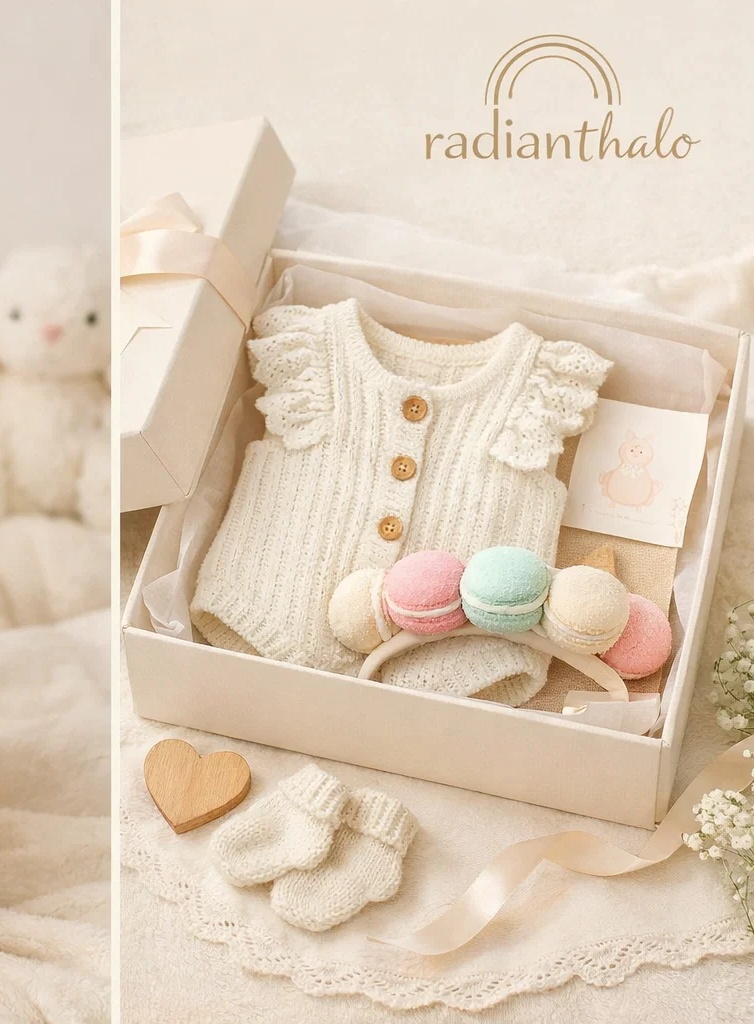 🎀 OEM Cream Knit Baby Gift Box with Macaron Plush Headband and Socks