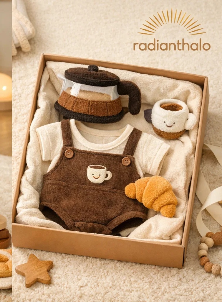 ☕ Wholesale Coffee Mug Plush Headband Baby Gift Box with Brown Suspender Romper