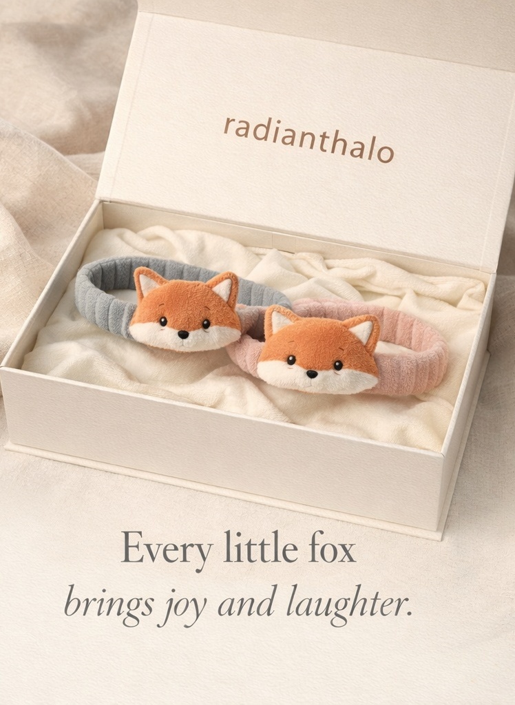 RadiantHalo Fox Plush Baby Headband Set – Soft Ribbed Stretch Newborn Photo Headwraps (2 Colors)