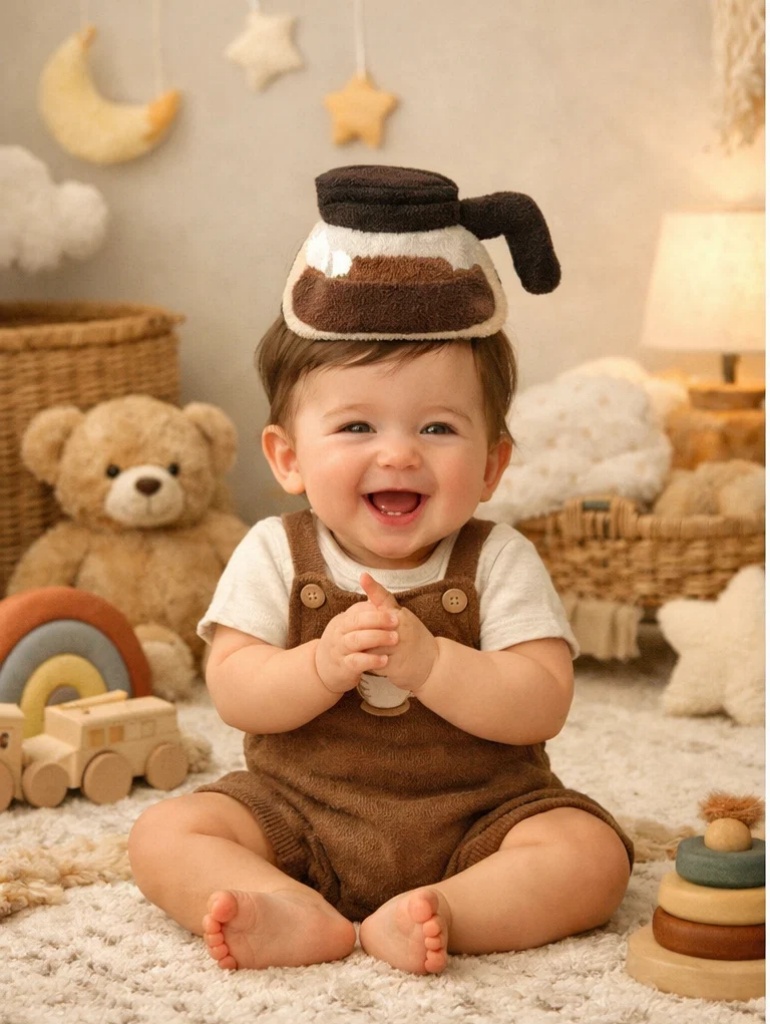 🤎 OEM Coffee Theme Baby Gift Box with Plush Pot Headband and Suspender Romper