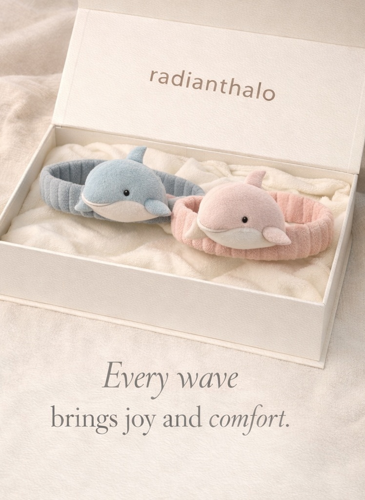 RadiantHalo Whale Plush Baby Headband Set – Soft Ribbed Stretch Ocean Newborn Photo Props (2 Colors)