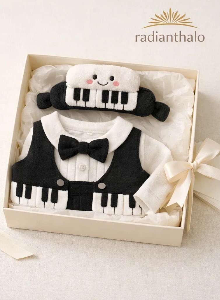 🎹 OEM向け ベビーギフトボックス ピアノぬいぐるみヘッドバンド付き フォーマルセット