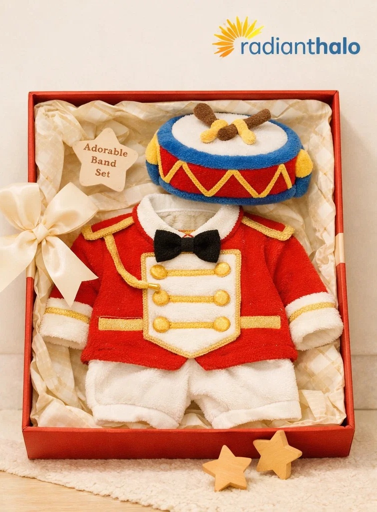 Premium Baby-Geschenkbox im Trommler-Stil mit Plüsch-Trommel-Stirnband und Festoutfit