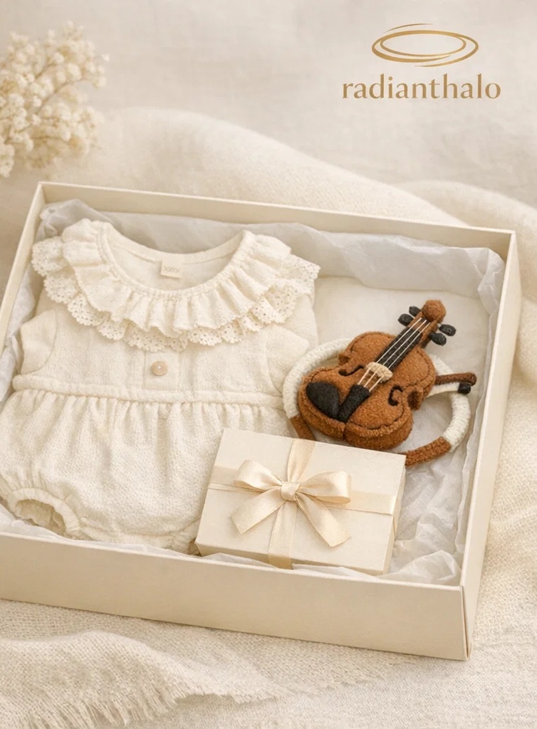 🤍 Wholesale Vintage Lace Baby Gift Box Set with Violin Plush Headband