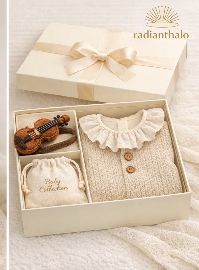 🎁 Wholesale Premium Baby Collection Gift Box Set with Knit Outfit, Violin Headband and Pouch