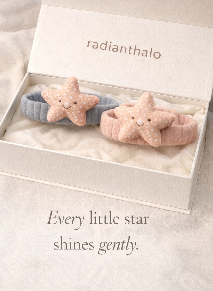 RadiantHalo Starfish Plush Baby Headband Set – Soft Ribbed Ocean Newborn Photo Headwraps