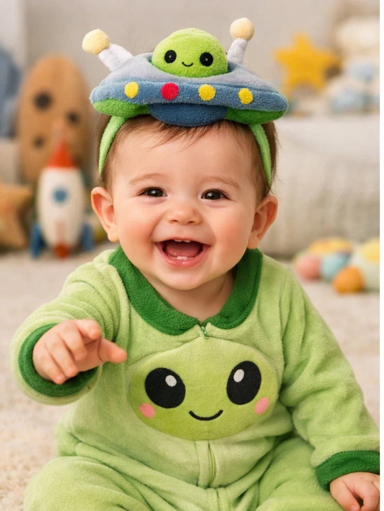 👽 Großhandels-Babygeschenkbox im Alien-Design mit Plüschstirnband und grünem Outfit