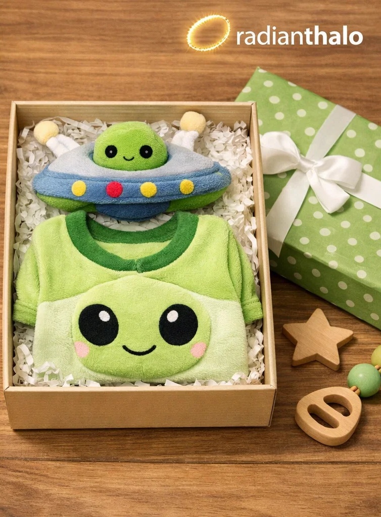 Wholesale Light Blue Alien UFO Baby Gift Box Set with Detachable Plush Headband for Boutique Retail