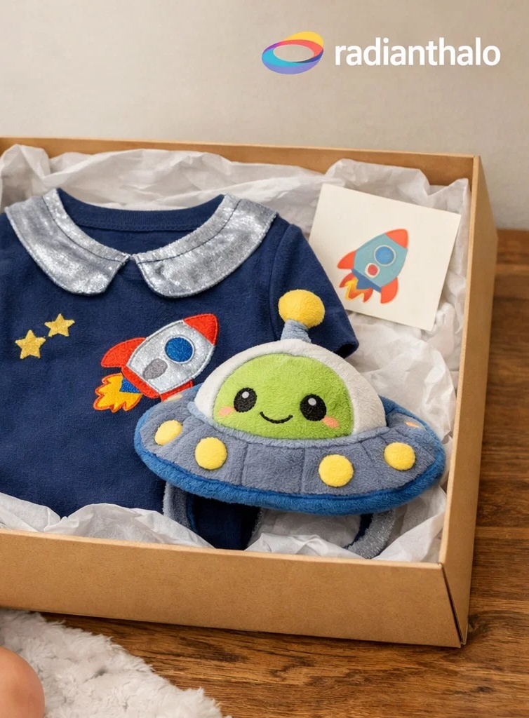 Wholesale Rocket and Alien Newborn Gift Box Set with Detachable Plush Headband for Premium Space-Themed Baby Collections