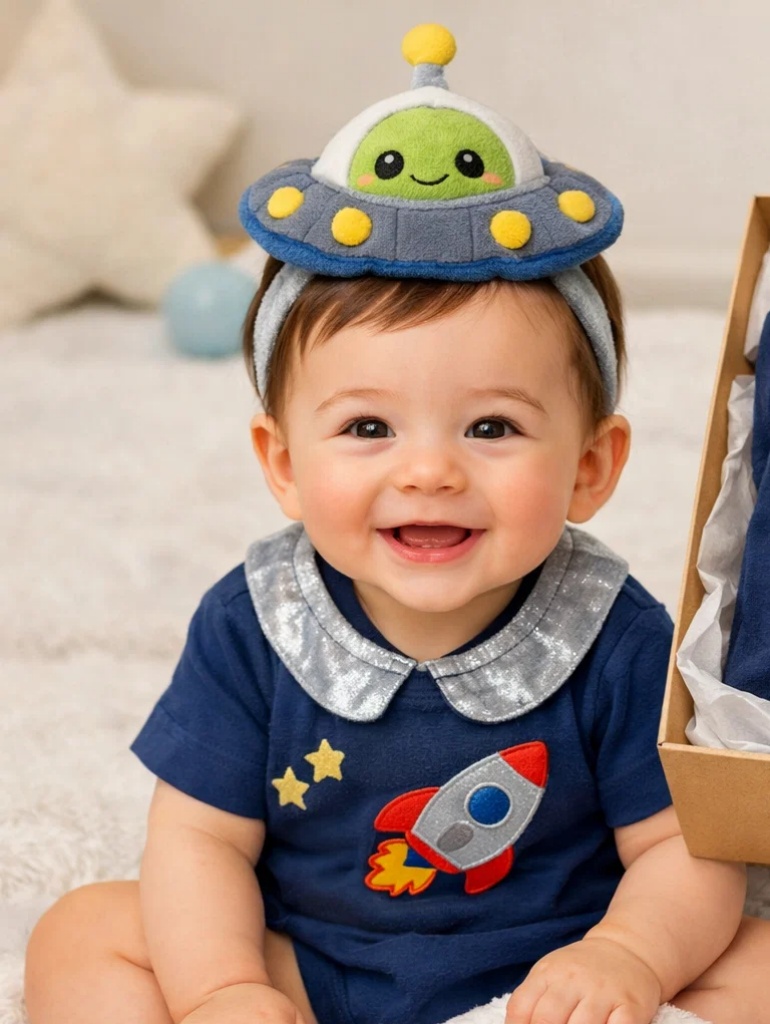 Wholesale Rocket and Alien Newborn Gift Box Set with Detachable Plush Headband for Premium Space-Themed Baby Collections