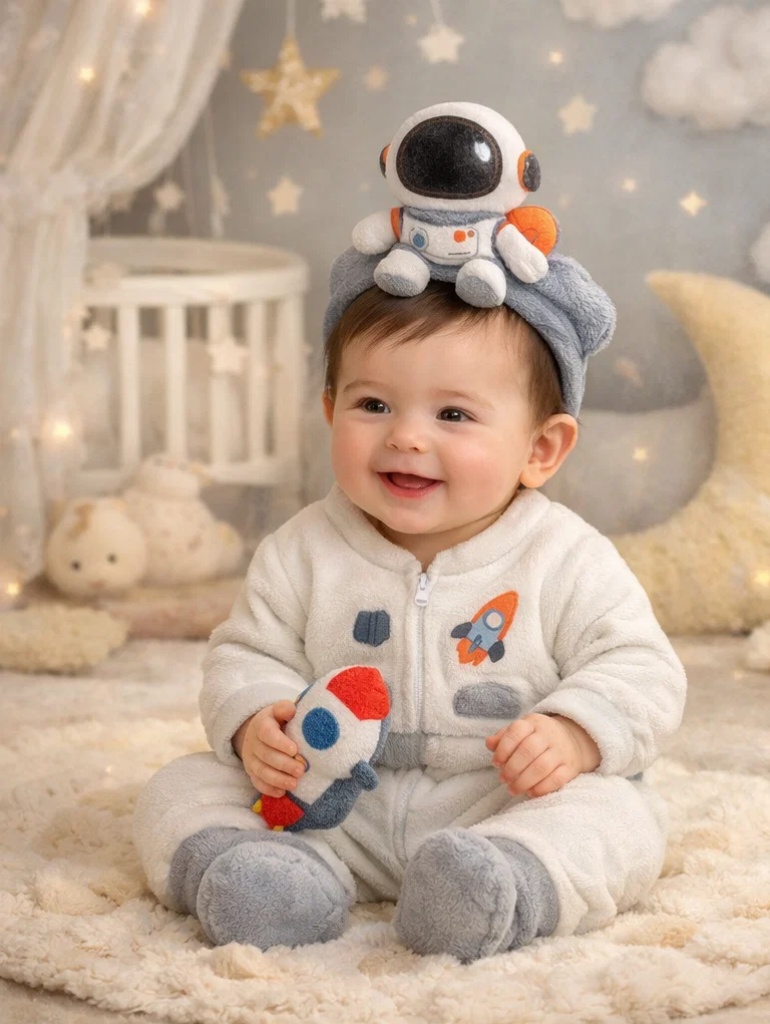 Wholesale Astronaut Newborn Fleece Gift Box Set with Detachable Plush Headband, Warm Outfit and Baby Booties