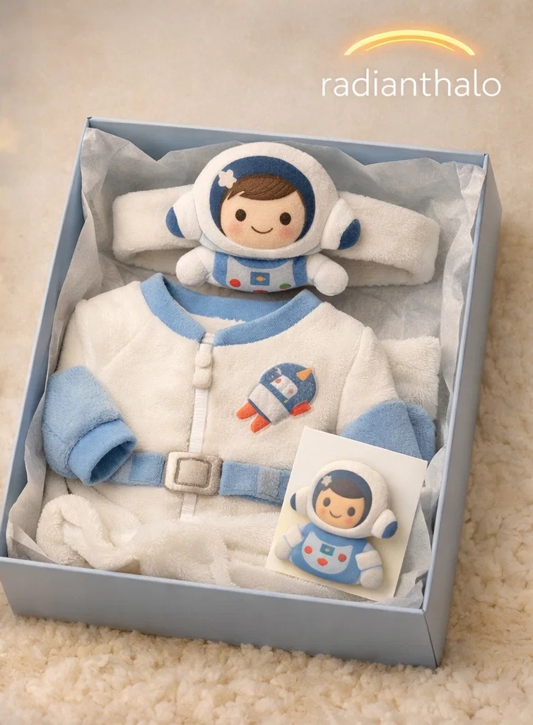 Wholesale Premium Astronaut Newborn Gift Box Set with Detachable Plush Headband, Soft Cardigan and Baby Mittens