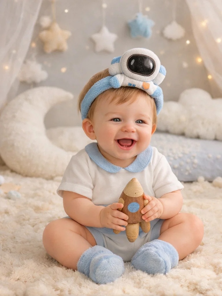 Wholesale Premium Astronaut Newborn Gift Box Set with Detachable Plush Headband, Soft Cardigan and Baby Mittens