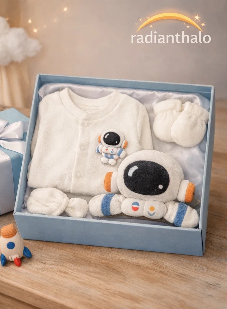 🌟 Caja regalo para bebé al por mayor con banda de peluche de astronauta y conjunto azul