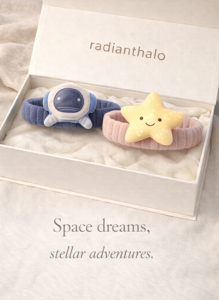 RadiantHalo Space Dreams Baby Headband Set – Astronaut & Star Plush Newborn Photo Props
