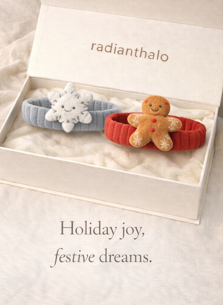 RadiantHalo Holiday Plush Baby Headband Set – Snowflake & Gingerbread Newborn Photo Props