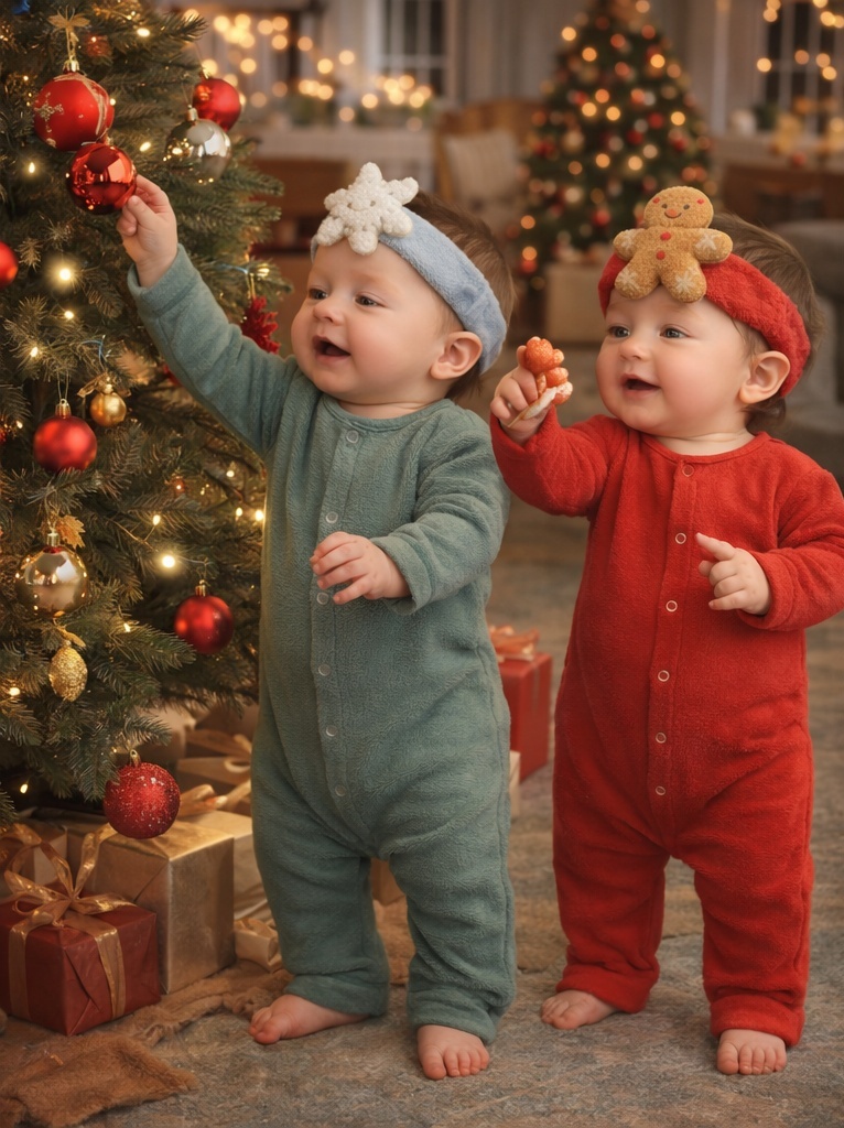 RadiantHalo Holiday Plush Baby Headband Set – Snowflake & Gingerbread Newborn Photo Props
