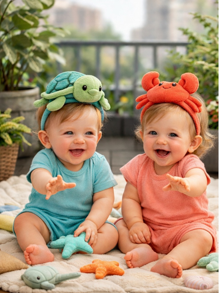 Wholesale Turtle & Crab Removable Plush Baby Headband Gift Set Soft Ocean Animal Infant Hair Accessories OEM Custom