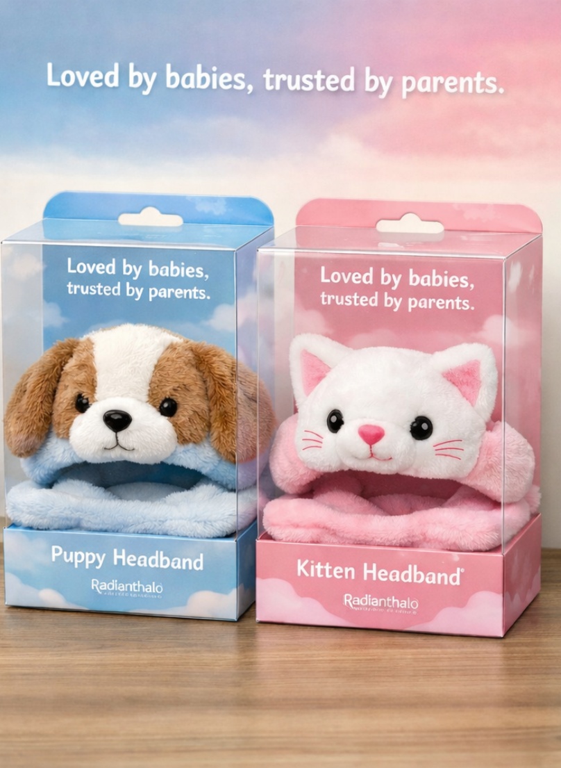 Kitten Plush Baby Headband Gift Box for Infant Photo Props