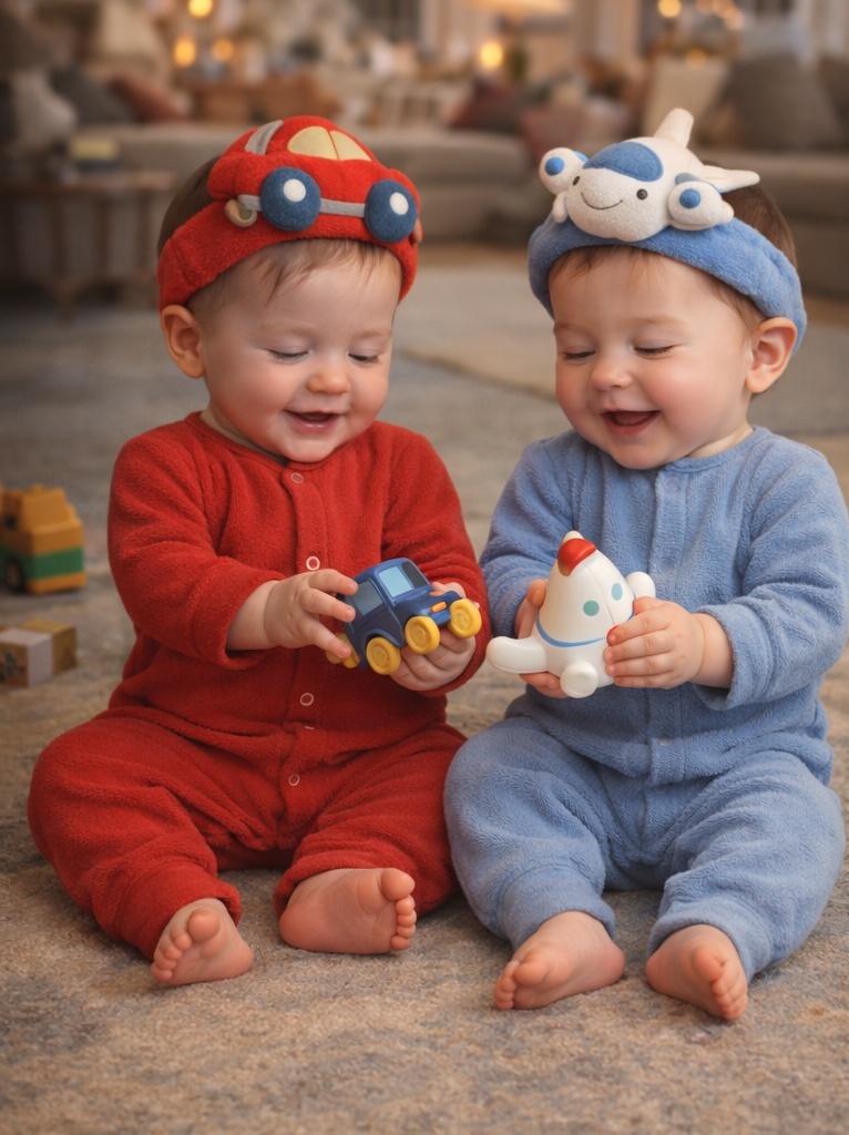 RadiantHalo Playtime Baby Headband Set – Car & Airplane Plush Newborn Photo Props